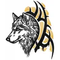Preview of Tribal Wolf embroidery design featuring intricate stitching patterns for animal lovers.