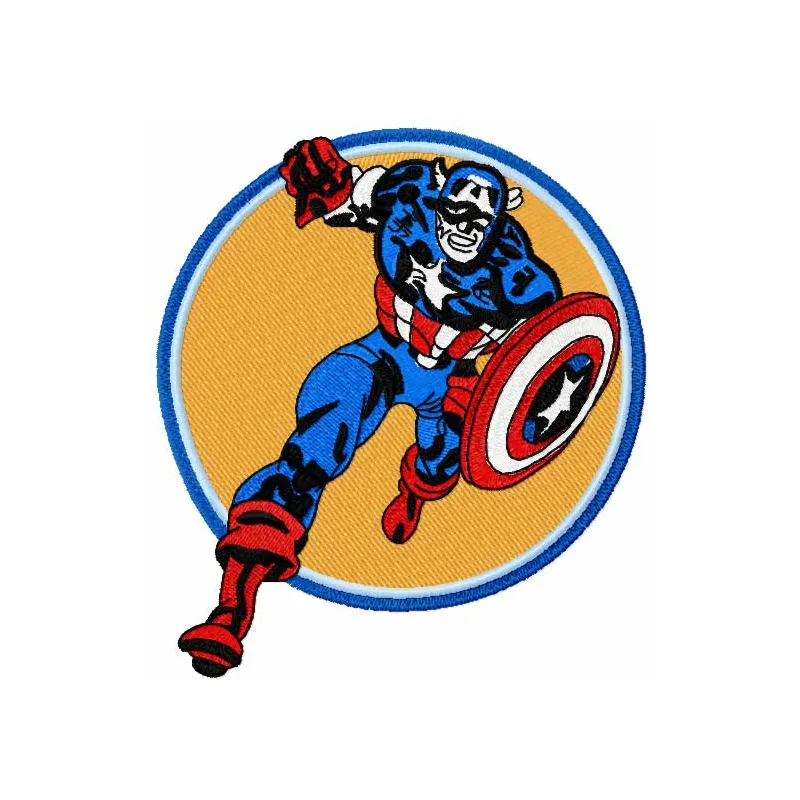 Captain America attack embroidery design featuring dynamic action motifs for creative stitching projects.