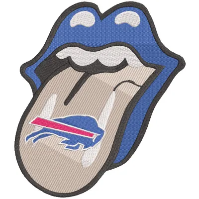 Embroidery design preview of a Buffalo Bills lip logo, showcasing detailed stitching and vibrant colors.