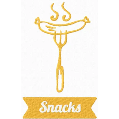 Snacks symbol embroidery design preview featuring fun food motifs, perfect for kitchen-themed projects.