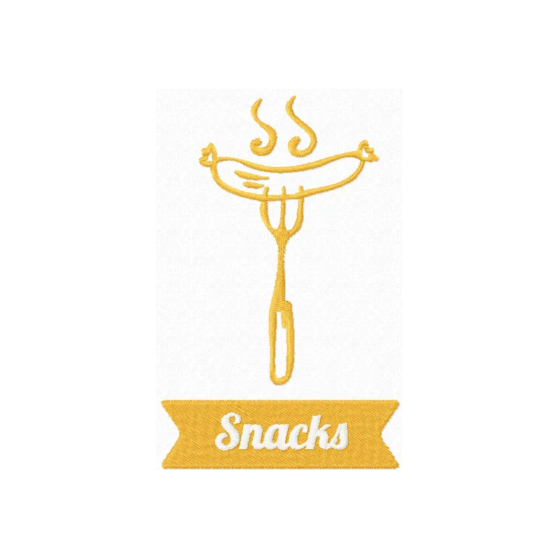 Snacks symbol embroidery design preview featuring fun food motifs, perfect for kitchen-themed projects.