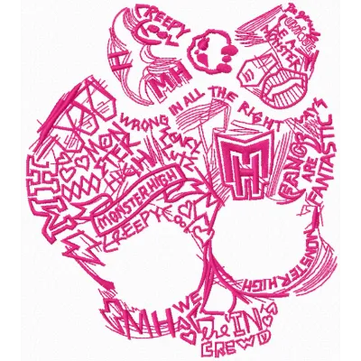 Monster High sketch logo embroidery design featuring a playful skull and bones theme for creative stitching projects.