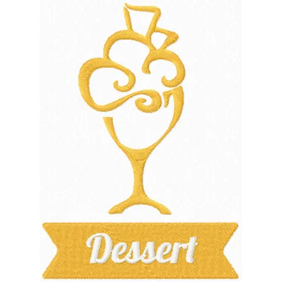 Dessert label embroidery design featuring a sweet treat motif, perfect for kitchen decor and personalized items.