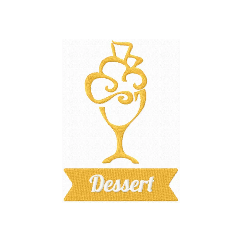 Dessert label embroidery design featuring a sweet treat motif, perfect for kitchen decor and personalized items.