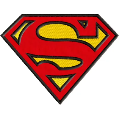 Superman logo applique embroidery design featuring the iconic emblem, ideal for stitching on shirts and accessories.