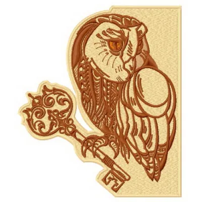 Preview of Key Keeper 2 embroidery design featuring a charming owl, ideal for decorating keychains or bags.