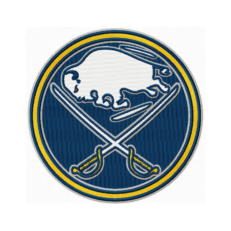 Buffalo Sabres round logo embroidery design showcasing detailed stitching patterns for hockey enthusiasts.