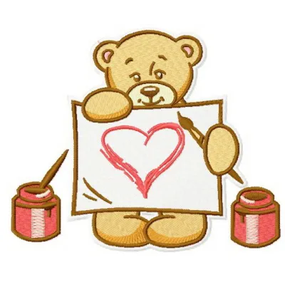 Preview of Teddy's Painting 3 embroidery design featuring a whimsical teddy bear and colorful art elements.