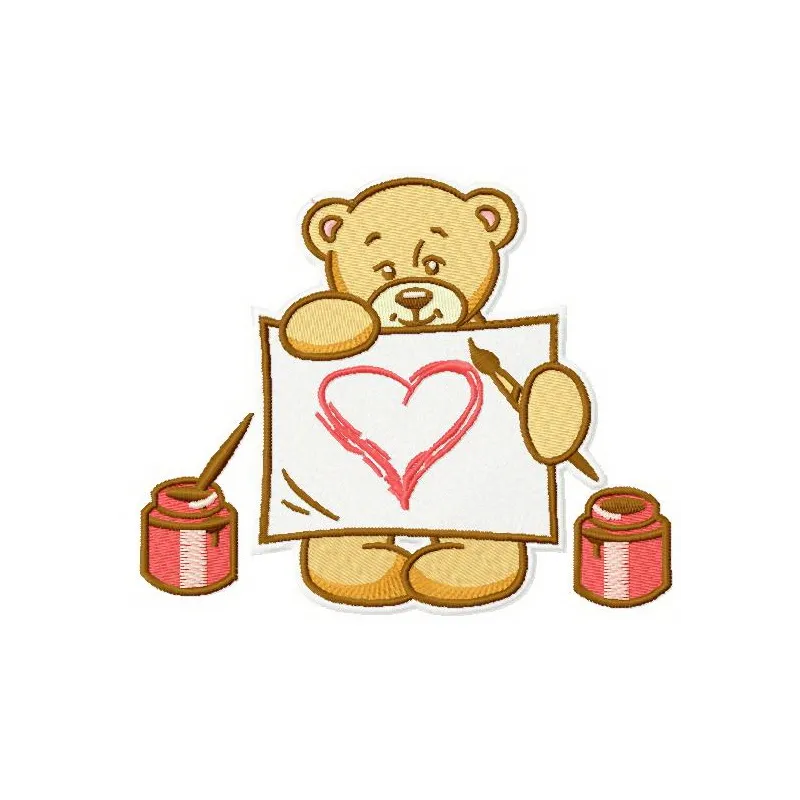 Preview of Teddy's Painting 3 embroidery design featuring a whimsical teddy bear and colorful art elements.