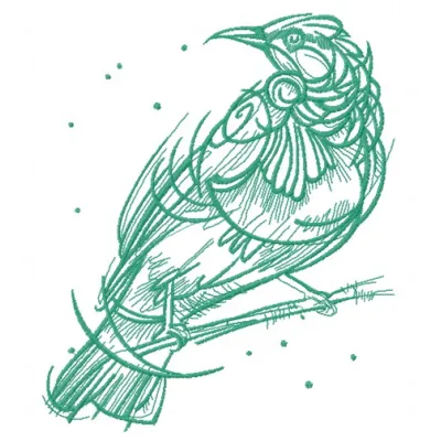 Raven perched on a tree branch, showcasing a one color embroidery design for various fabric projects.