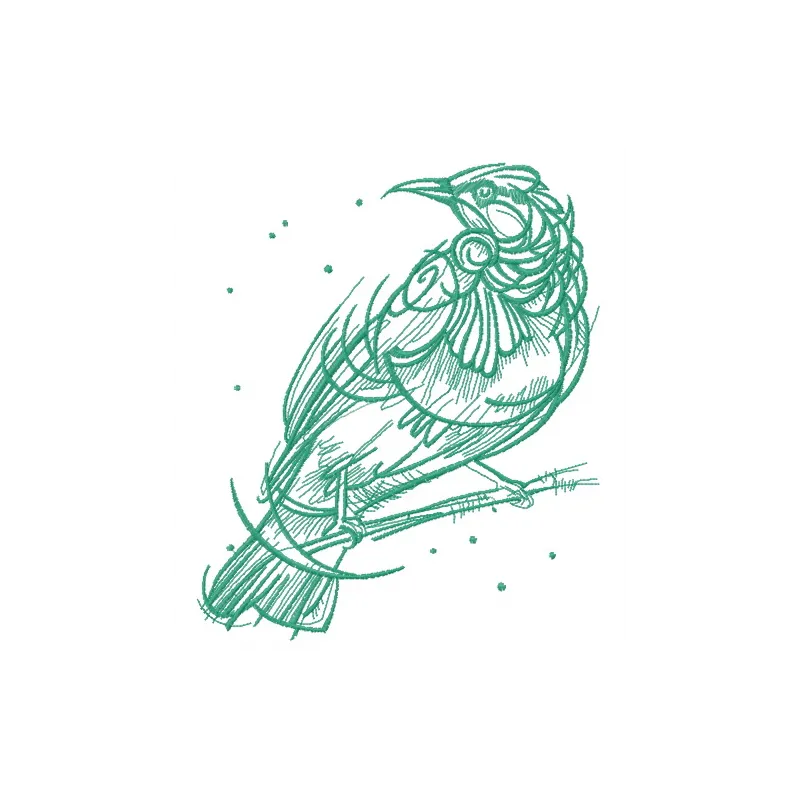 Raven perched on a tree branch, showcasing a one color embroidery design for various fabric projects.