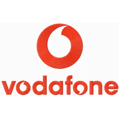 Vodafone logo embroidery design preview, showcasing a detailed stitched motif for telecommunications projects.