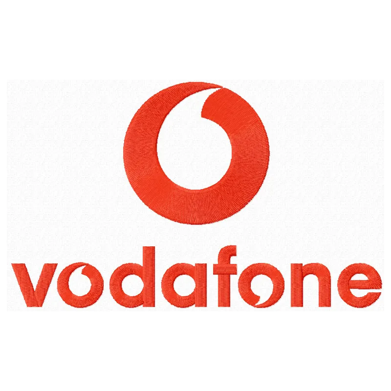 Vodafone logo embroidery design preview, showcasing a detailed stitched motif for telecommunications projects.