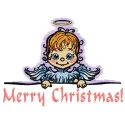 Embroidery design featuring an angel holding a poster, ideal for Christmas-themed stitching projects.