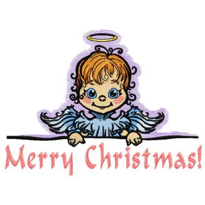 Embroidery design featuring an angel holding a poster, ideal for Christmas-themed stitching projects.
