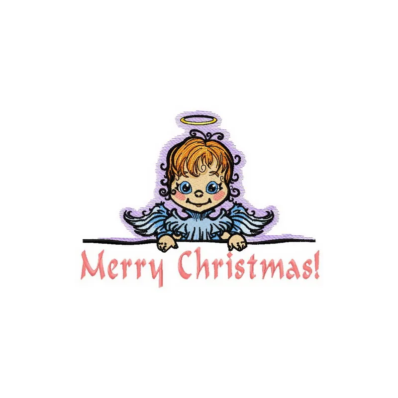 Embroidery design featuring an angel holding a poster, ideal for Christmas-themed stitching projects.