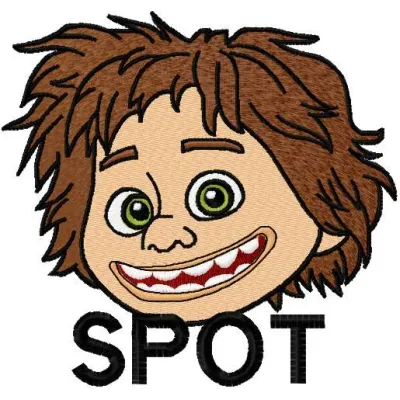 Spot smile embroidery design featuring a cheerful dinosaur motif, ideal for stitching on t-shirts or baby onesies.