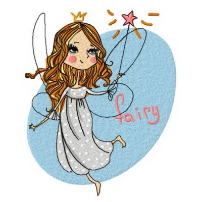 Charming fairy 2 embroidery design showcasing a whimsical fairy motif, perfect for embellishing t-shirts and baby onesies.