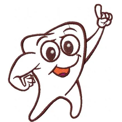 Tooth applique embroidery design showcasing a playful and creative stitching pattern for children's clothing.