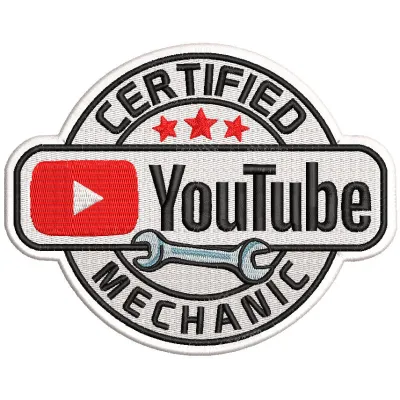 Preview of a YouTube certified mechanic embroidery design showcasing detailed stitching and vibrant colors.