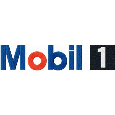 Mobil 1 logo embroidery design preview showcasing intricate stitching patterns for automotive enthusiasts.