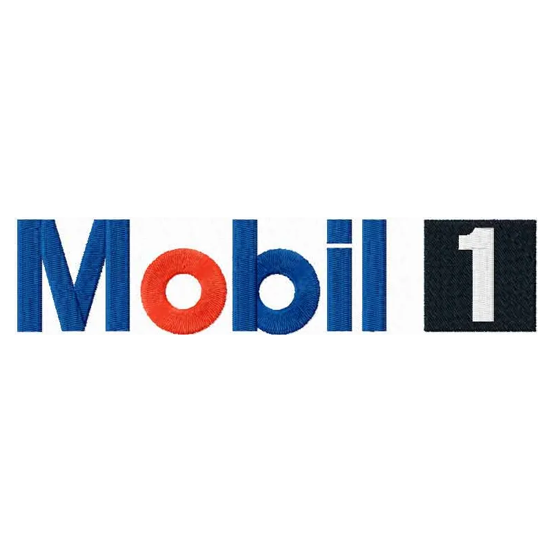 Mobil 1 logo embroidery design preview showcasing intricate stitching patterns for automotive enthusiasts.