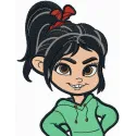 Preview of Vanellope von Schweetz brave embroidery design from Wreck-It Ralph, showcasing vibrant stitching details.