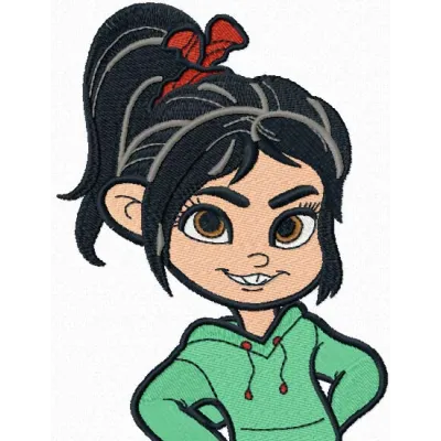 Preview of Vanellope von Schweetz brave embroidery design from Wreck-It Ralph, showcasing vibrant stitching details.