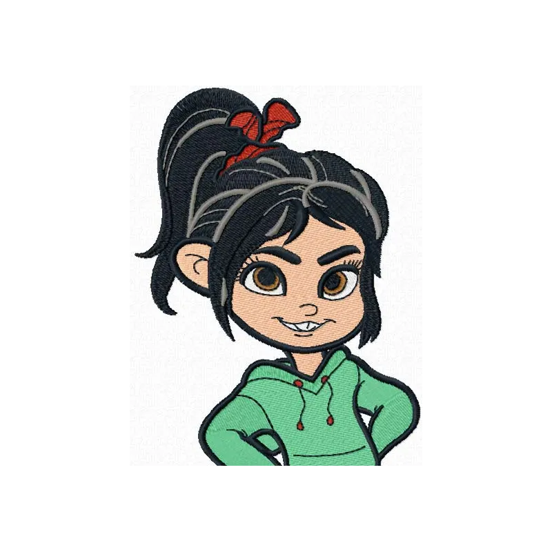 Preview of Vanellope von Schweetz brave embroidery design from Wreck-It Ralph, showcasing vibrant stitching details.