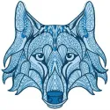 Mosaic wolf 2 embroidery design showcasing intricate stitching patterns of a majestic wolf.