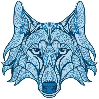 Mosaic wolf 2 embroidery design showcasing intricate stitching patterns of a majestic wolf.