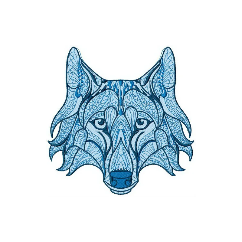 Mosaic wolf 2 embroidery design showcasing intricate stitching patterns of a majestic wolf.