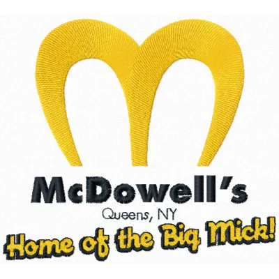 McDowells logo embroidery design preview, showcasing intricate stitching patterns for fast food and market themes.