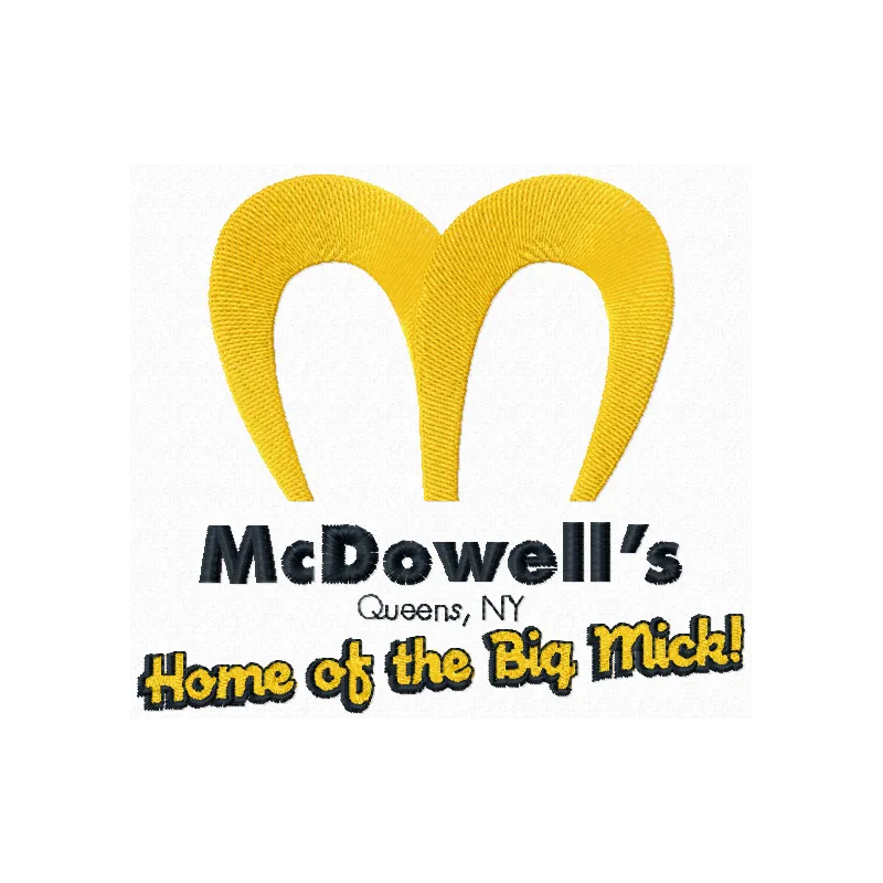 McDowells logo embroidery design preview, showcasing intricate stitching patterns for fast food and market themes.
