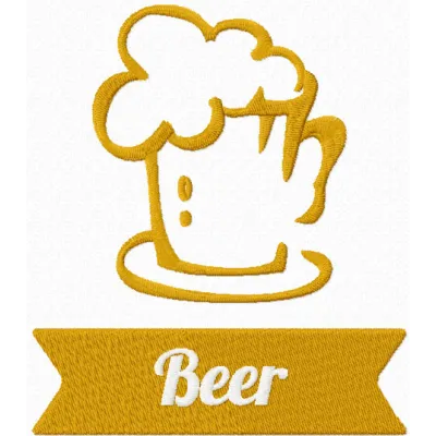Pint glass embroidery design showcasing a fun kitchen theme, perfect for decorating towels or aprons.