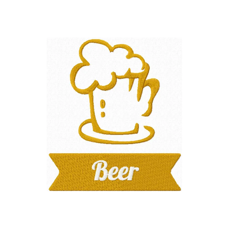 Pint glass embroidery design showcasing a fun kitchen theme, perfect for decorating towels or aprons.