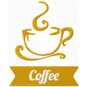 Coffee label embroidery design featuring a stylish kitchen theme, perfect for embellishing towels and aprons.