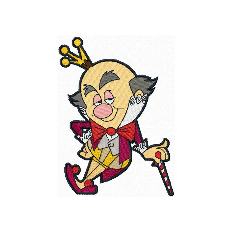 King Candy embroidery design featuring a whimsical character from Wreck-It Ralph, ideal for creative stitching projects.