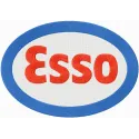 Esso logo embroidery design showcased on a fabric background, ideal for auto and moto-themed projects.