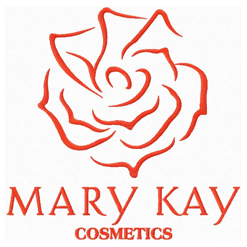 Embroidery design of the Mary Kay cosmetics logo for stitching on apparel and accessories.