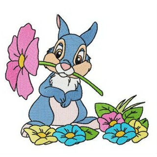 Thumper and spring meadow embroidery design - Embroidery Design