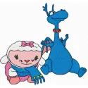 Lambie and Stuffy embroidery design showcasing beloved characters from Doc McStuffins, ideal for kids' apparel.
