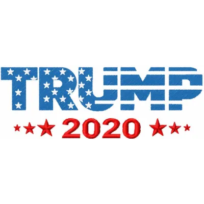 Trump 2020 embroidery design featuring bold lettering, ideal for stitching on apparel like t-shirts and caps.