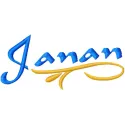 Preview of the Janan logo embroidery design, showcasing intricate stitching patterns for creative projects.