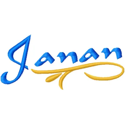 Preview of the Janan logo embroidery design, showcasing intricate stitching patterns for creative projects.