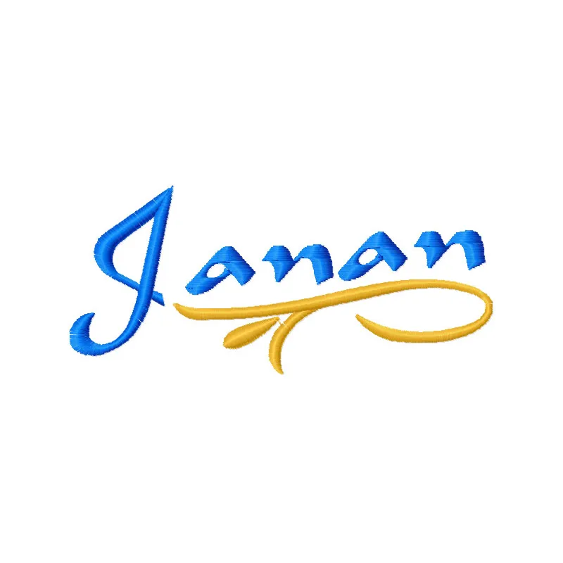 Preview of the Janan logo embroidery design, showcasing intricate stitching patterns for creative projects.