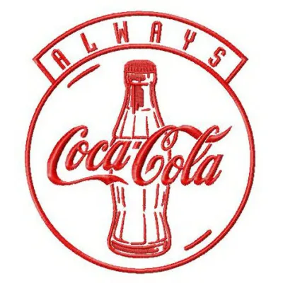 Always Coca-Cola embroidery design showcasing the classic logo for stitching on various fabric items.