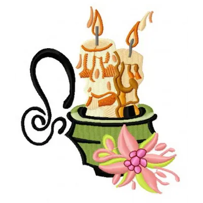 Two candles embroidery design featuring intricate details, perfect for Christmas decorations on various fabrics.