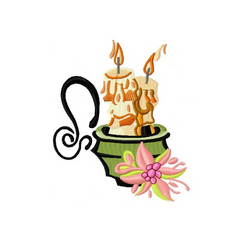 Two candles embroidery design featuring intricate details, perfect for Christmas decorations on various fabrics.