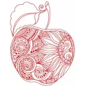Apple redwork embroidery design featuring a detailed fruit motif, ideal for stitching on kitchen towels or aprons.